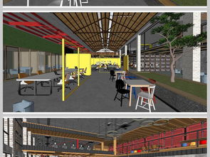 工廠改造創(chuàng)客空間咖啡吧SU模型設計圖下載